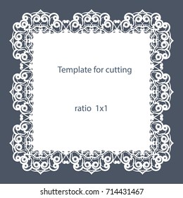 Greeting card with openwork border, paper doily under the cake, template for cutting, wedding invitation, decorative plate is laser cut, vector illustrations.
