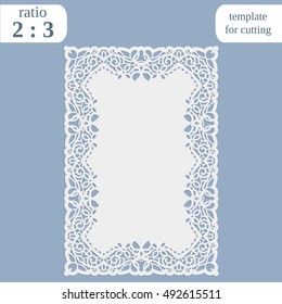 Greeting Card With Openwork Border,  Rectangular Paper Doily, Template For Cutting, Wedding Invitation, Decorative Plate Is Laser Cut, Frame With Lace Edge, Vector Illustrations.