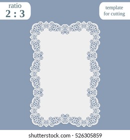 Greeting Card With Openwork Border,  Rectangular Paper Doily, Template For Cutting, Wedding Invitation, Decorative Plate Is Laser Cut, Frame With Lace Edge, Vector Illustrations.