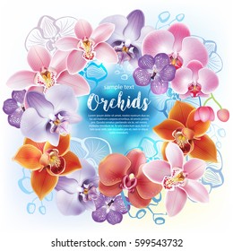 Tarjeta de saludo con flores de orquídeas 