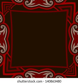 Greeting card with oriental floral pattern and space for text. Vector background in red and black colors.