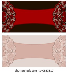 Greeting card with oriental floral pattern and space for text. Vector background in red and black colors.