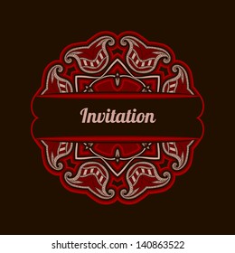 Greeting card with oriental floral pattern and space for text. Vector background in red and black colors.