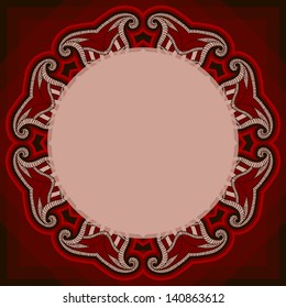 Greeting card with oriental floral pattern and space for text. Vector background in red and black colors.
