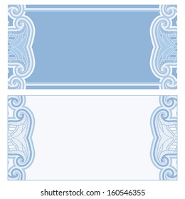 Greeting card with oriental floral pattern and space for text. Vector background in light blue colors.