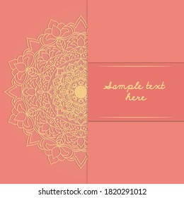 Greeting card in oriental luxury gold madala ornament, pink background