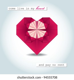 Greeting card with origami herat, vector