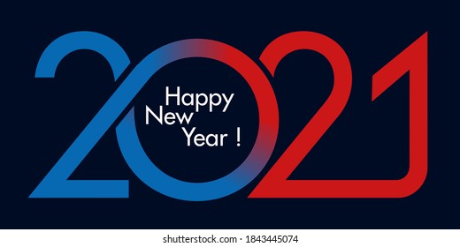 Greeting card with original graphics to present the year 2021, with a succession of colorful curves in red and yellow on a black background.
