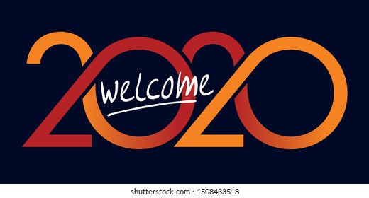 Greeting card with original graphics to welcome the year 2020. It shows a succession of red and yellow curves on a black background.