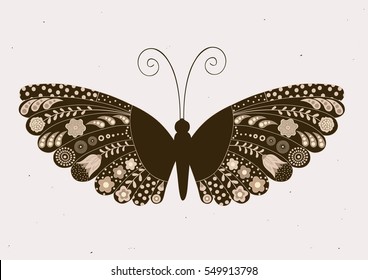 Greeting card with ornamental, floral butterfly 