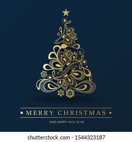 Greeting Card with Ornamental Patterned Christmas Tree - Abstract Holiday Background, Creative Design Template