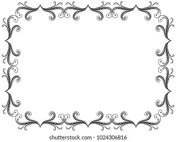 Greeting card with ornate swirl floral black frame on the white background, vector illustration