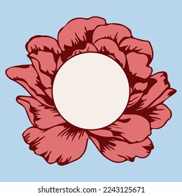 Greeting card with oval frame text box and beautiful blooming garden rose