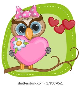 Greeting card with owl girl