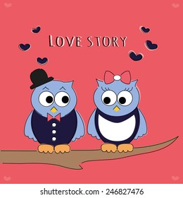 greeting card with owls in love