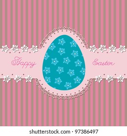 Greeting card with painted Easter eggs and flowers.