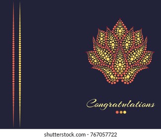 Greeting card with a painting of dots. Vector illustration with a flower on a dark blue background. Points in different sizes and shades.