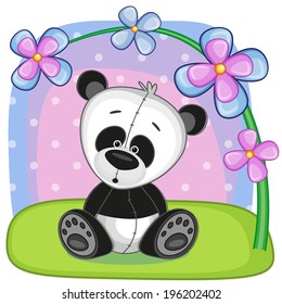 Greeting card Panda with flowers