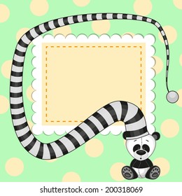 Greeting card with panda in striped hat