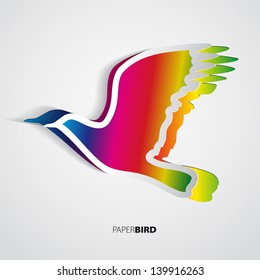 Greeting card with paper bird sticker - vector