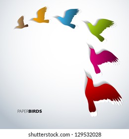 Greeting card with paper birds - vector