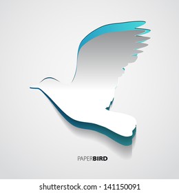 Greeting card with paper blue bird - vector