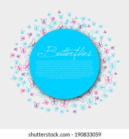Greeting card, Paper Butterflies and circle for yout text, lines design