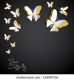 Greeting card with paper butterflies on dark background- vector