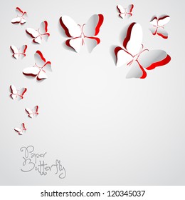 Greeting card with paper butterflies - vector