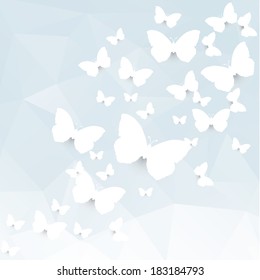 Greeting card with paper butterflies. Vector background