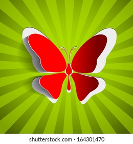 Greeting card with paper butterfly - design vector eps10