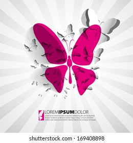 Greeting card with paper butterfly - design vector eps10