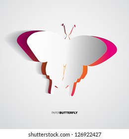 Greeting card with paper butterfly - vector