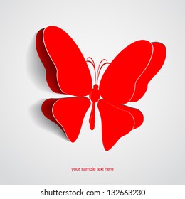 Greeting card with paper butterfly - vector