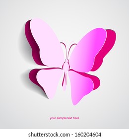 Greeting card with paper butterfly - vector