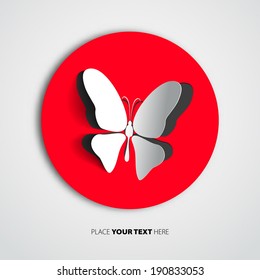 Greeting card with paper butterfly - vector