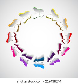 Greeting card with paper cut butterflies - vector