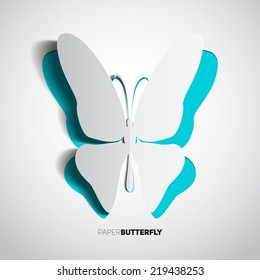 Greeting card with paper cut butterfly - vector
