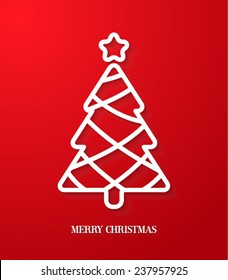 Greeting card with paper cut Christmas tree. Vector Illustration.