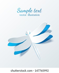 Greeting card with a paper dragonfly. Abstract design. Vector illustration. 