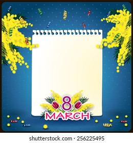 Greeting card with paper and mimosa-space to insert your text-transparency blending effects and gradient mesh-EPS10