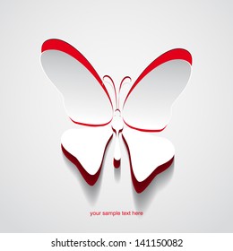 Greeting card with paper red butterfly - vector