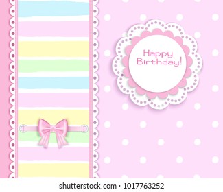 greeting card in pastel color with ball,  lace doily, place for your text , vector illustration