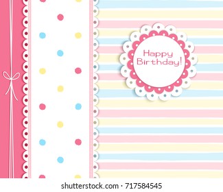 greeting card in pastel color with ball,  lace doily, place for your text , vector illustration