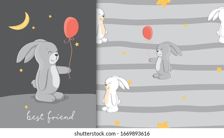 Greeting card and Pattern of cute bunny in the soft backdrop