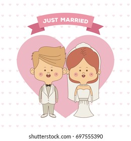 greeting card pattern of hearts of just married couple bride with collected hair and blonded groom