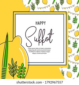 greeting card with pattern for Jewish holiday Sukkot . background with repeating texture with etrog, lulav, Arava, Hadas. vector illustration