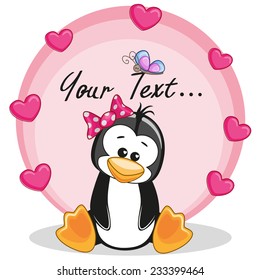 Greeting card Penguin girl with hearts 