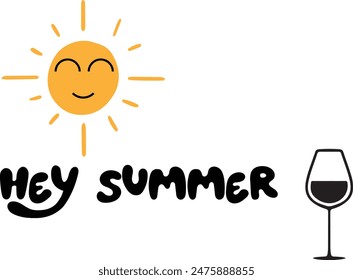 Greeting card with phrase Hey summer. Vector isolated illustration: brush calligraphy, hand lettering. Inspirational typography poster. For calendar, postcard, label and decor