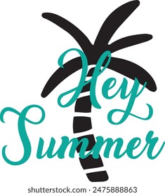 Greeting card with phrase Hey summer. Vector isolated illustration: brush calligraphy, hand lettering. Inspirational typography poster. For calendar, postcard, label and decor